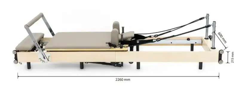 FD-M-006 foldable maple reformer open dimensions 2260 by 600 millimetres.