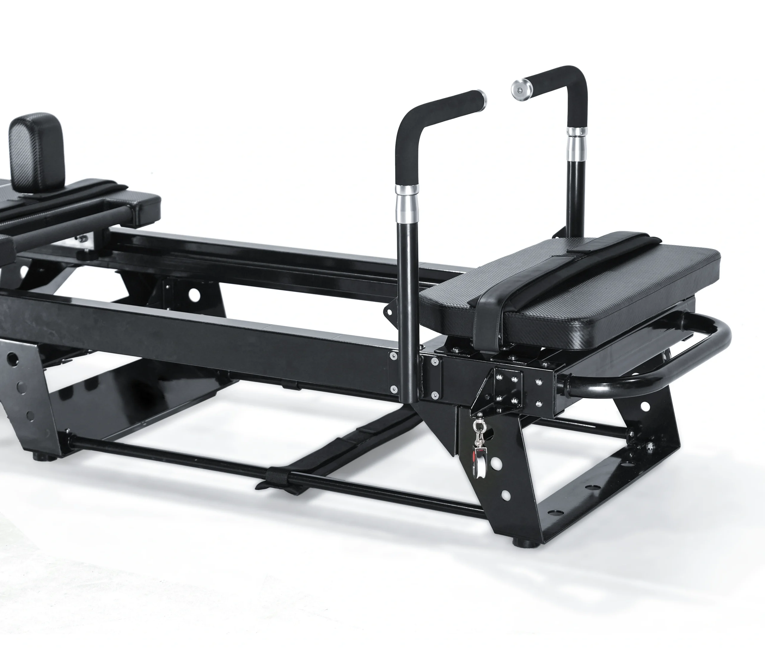 Mega Pilates machine with handles, ropes, and padded sitting box