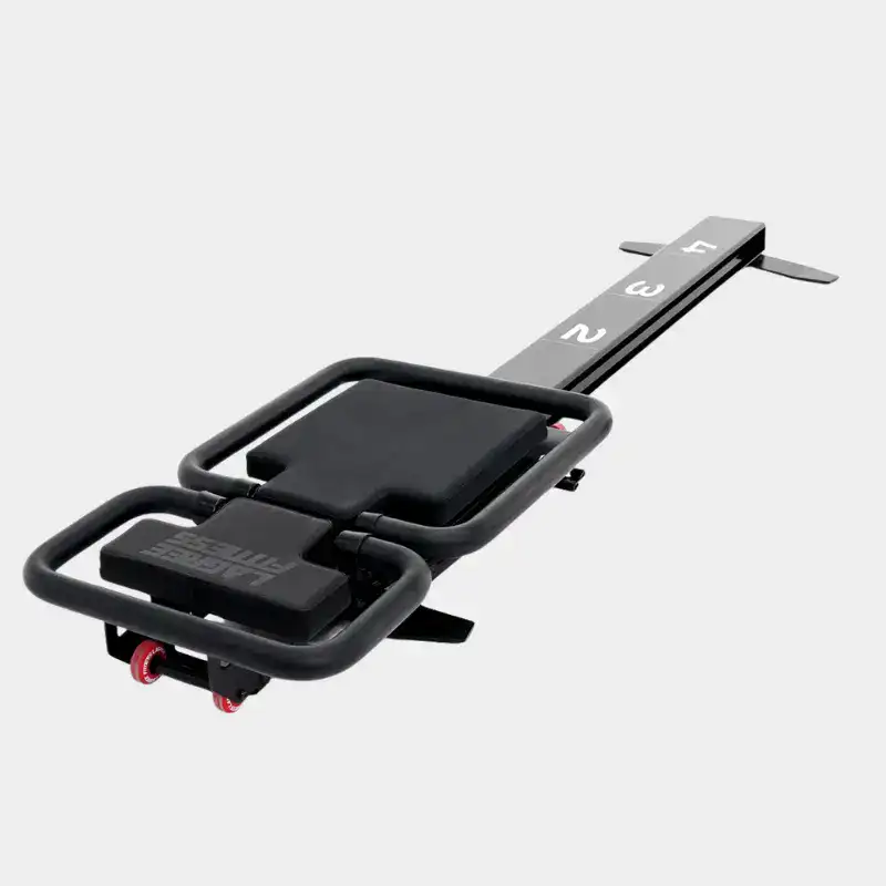 This white aluminum sleek and modern Pilates Reformer features a cushioned carriage, adjustable footbar, and durable resistance cords—perfect for enhancing strength, flexibility, and core stability in any home or studio setting.