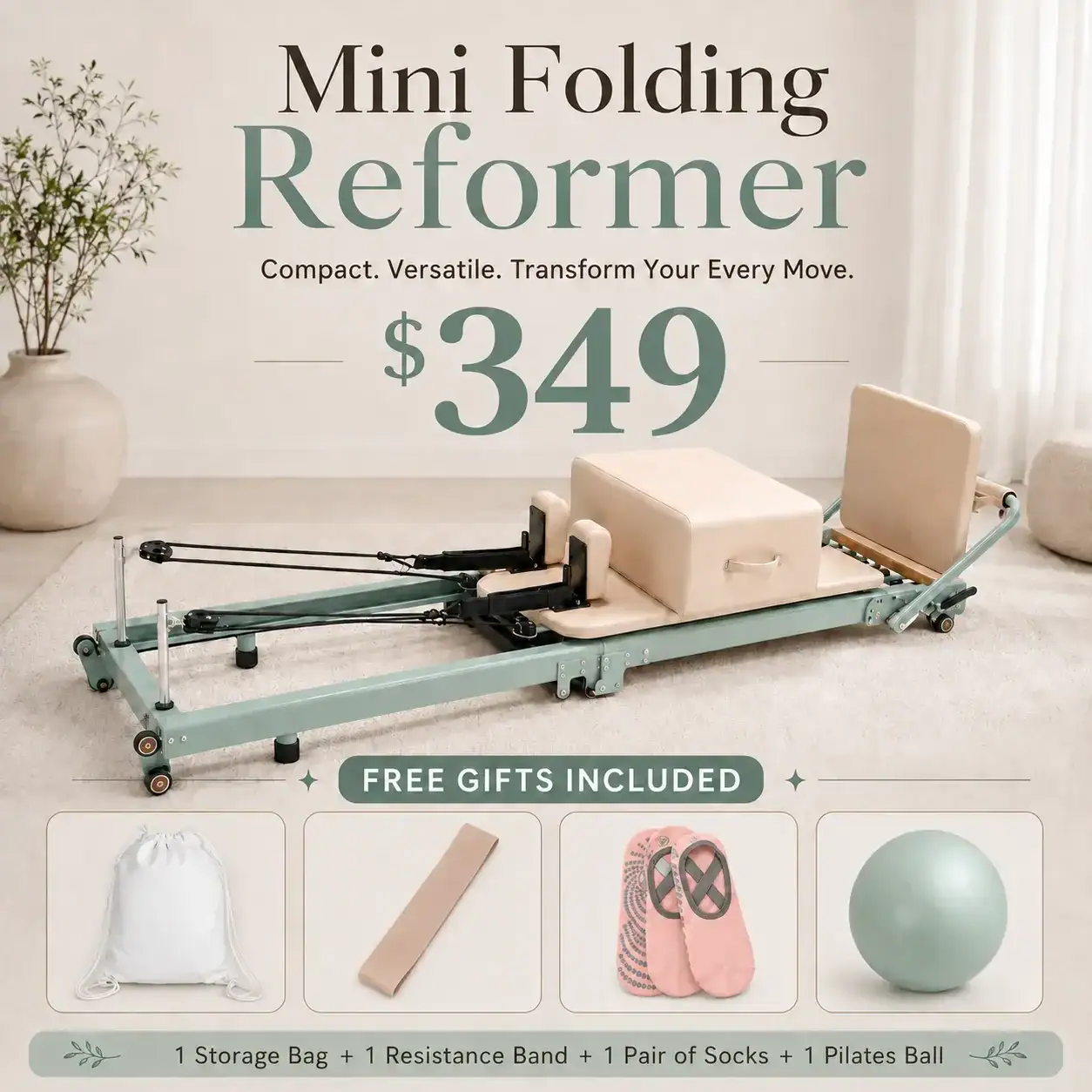 FD-ALS-416 compact aluminum folding Pilates reformer
