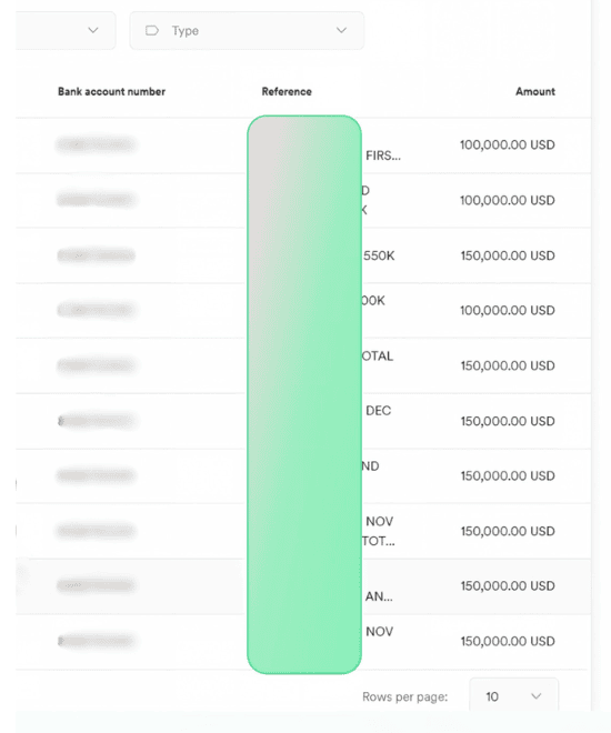 Anonymized settled payment history for a long-term Pilates equipment brand partner