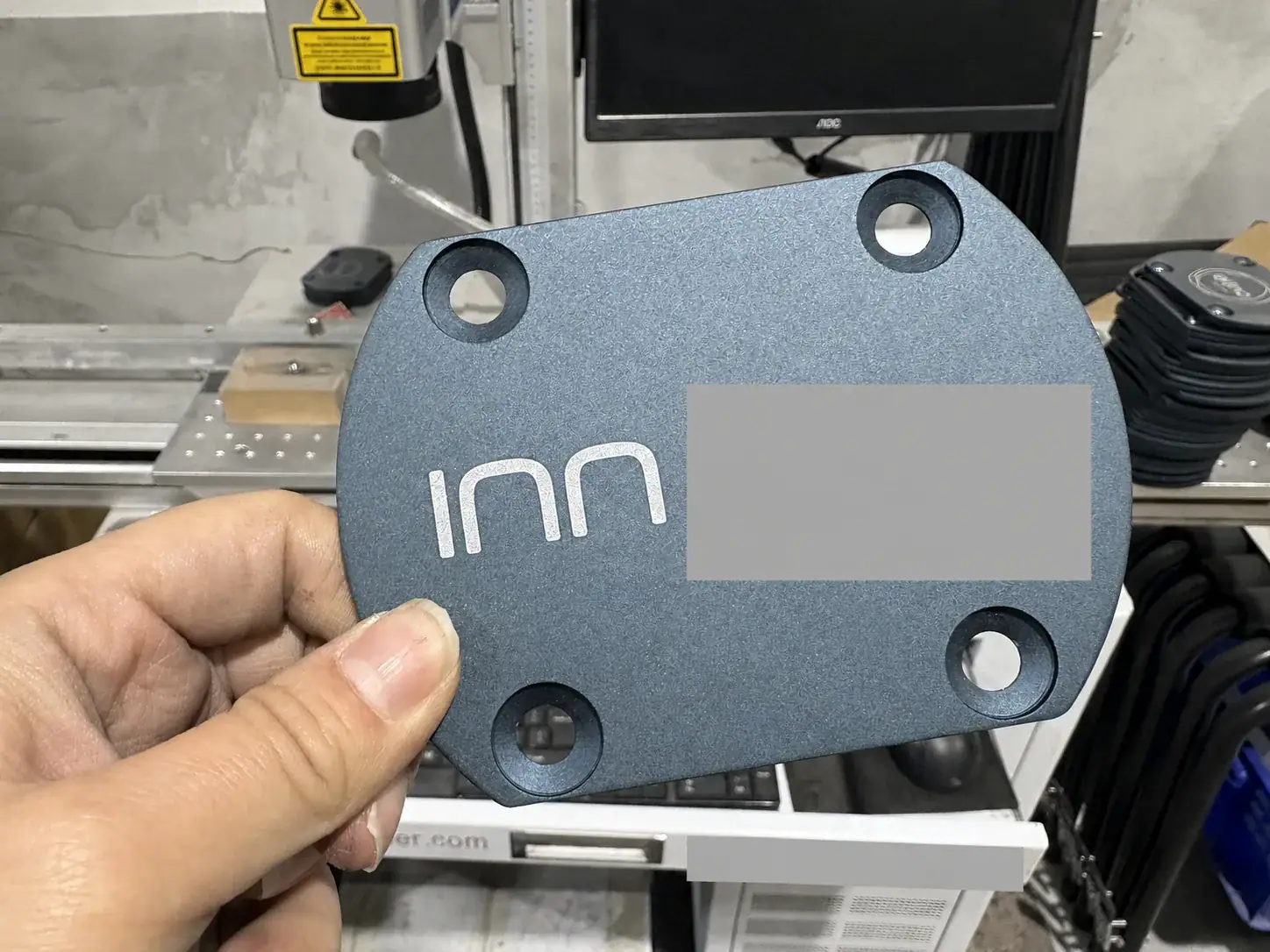 Anonymized custom metal logo plate for Pilates reformer OEM branding