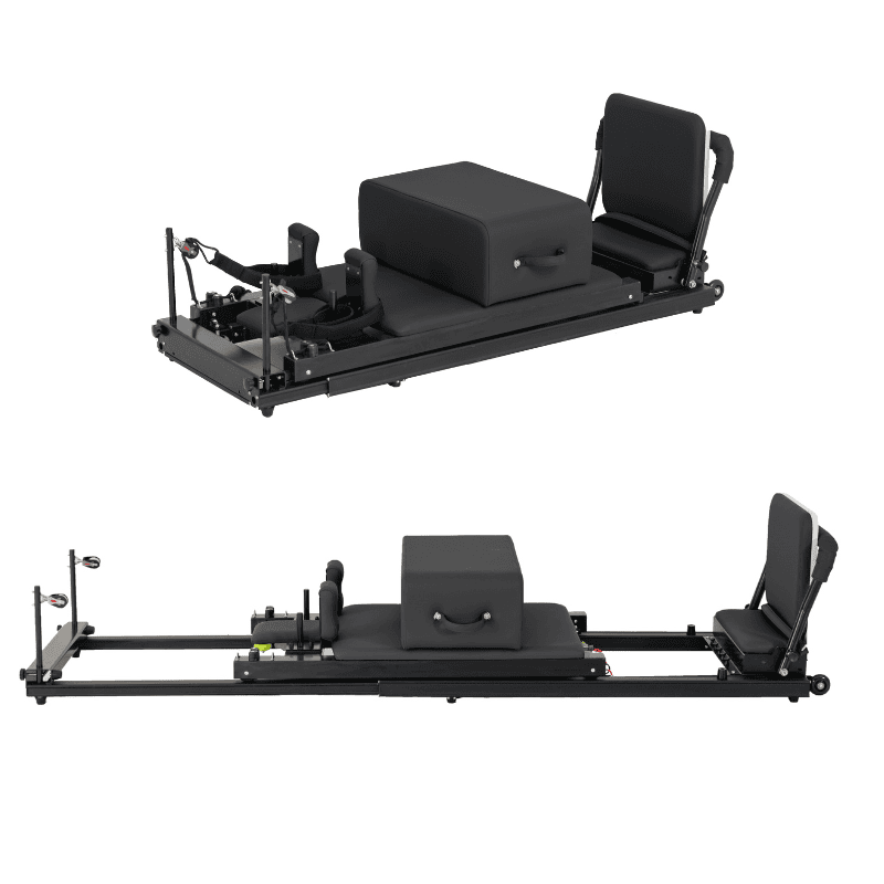 Customizable foldable reformer for Pilates instructors and studios